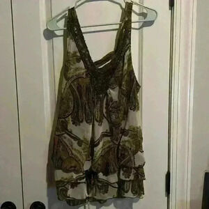 ADiva size L Brown & White Top with adjustable straps, beading and coin detail